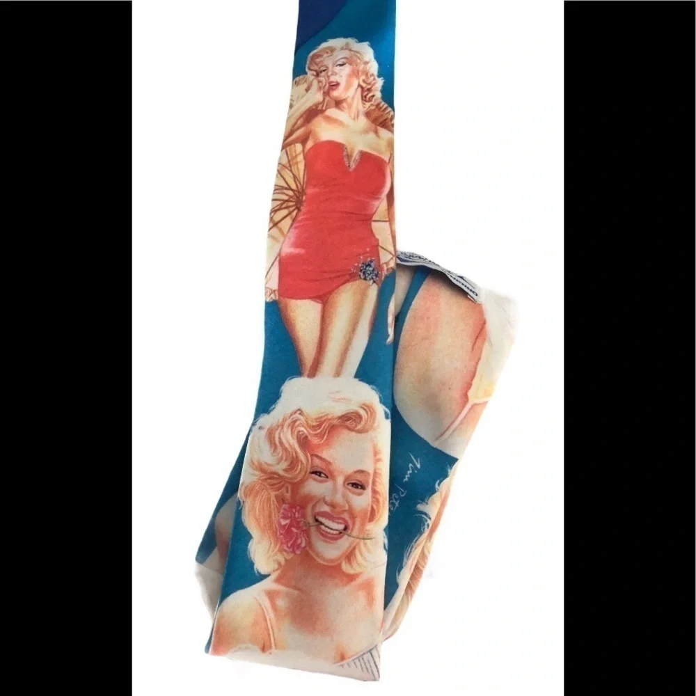 VTG Ralph Marlin Novelty Neck Tie Shades Of Marilyn 1991 Blue